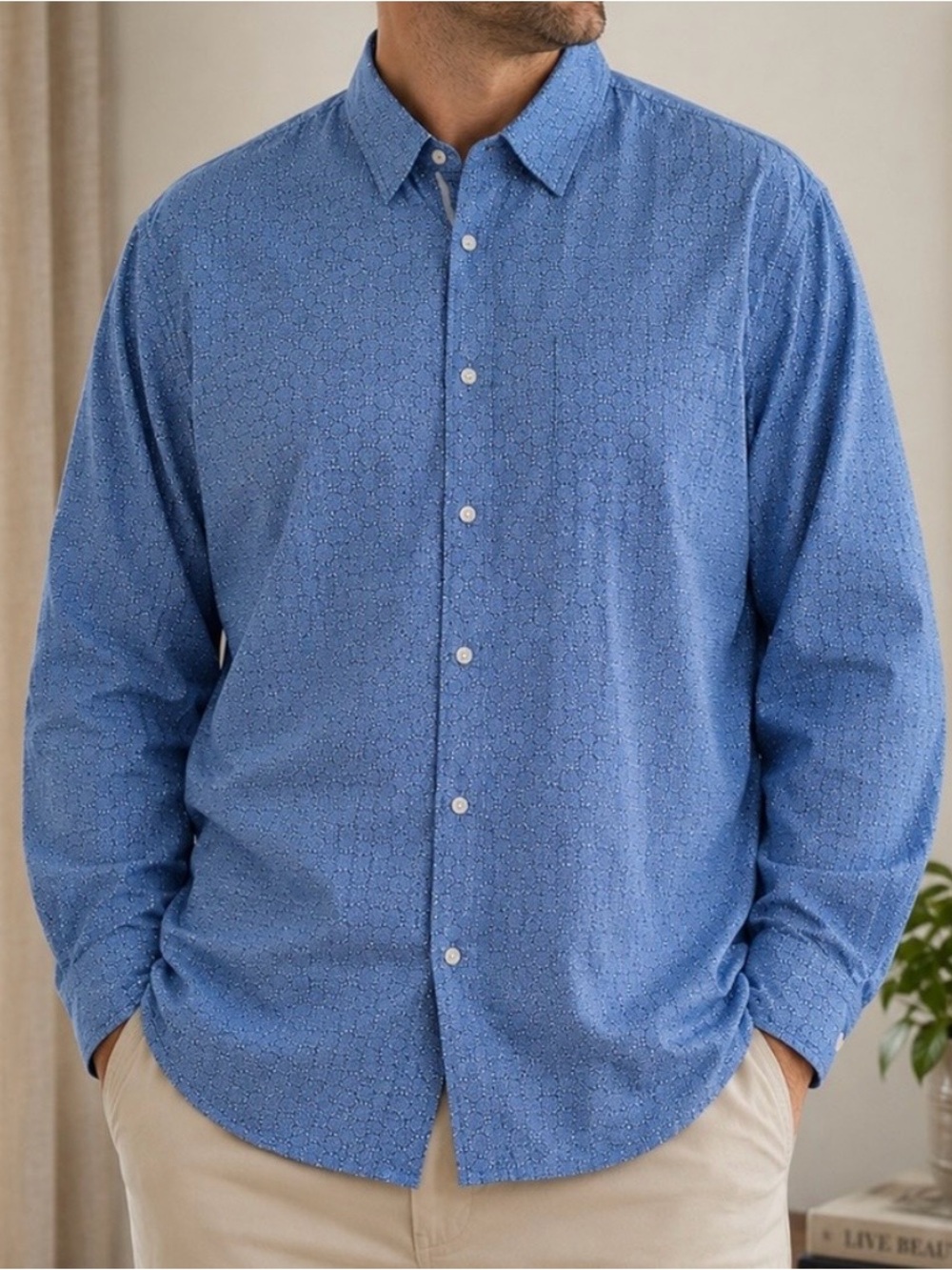 Vintage Platino‎ De Marquis 100% Cotton Men's Button Up Long Sleeve Shirt 2XL